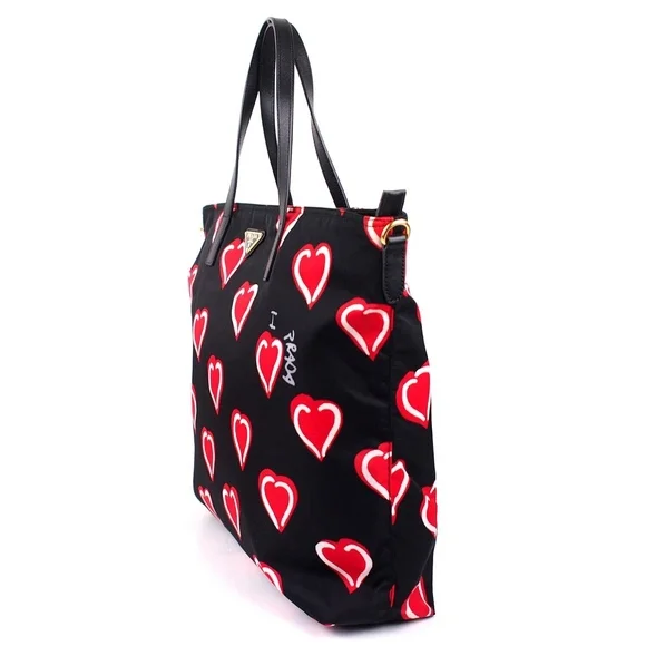 Prada Heart Print Tessuto Stampato Nylon Tote - Picture 2 of 8